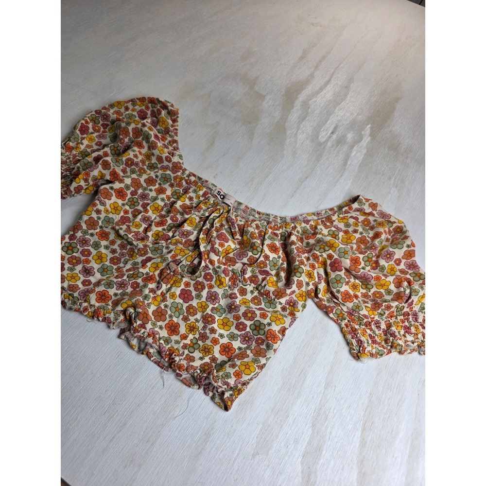 SO Floral Crop Top Womens Small Short Puff Sleeve Boho Cottage Core Retro Y2K